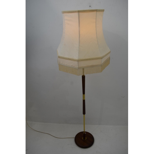 60 - Mid Century Teal and Brass Stemmed Standard Lamp with Large Fabric Shade (66