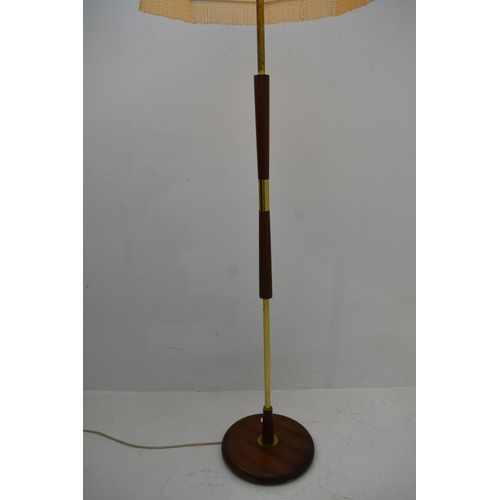 60 - Mid Century Teal and Brass Stemmed Standard Lamp with Large Fabric Shade (66