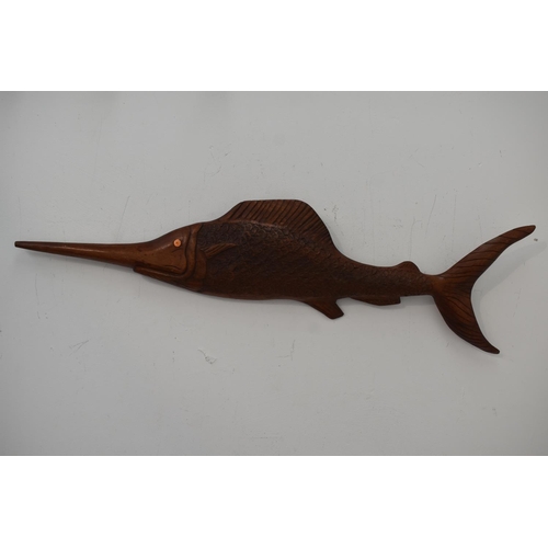 68 - Mid Century Hand Carved Wall Hanging Wooden Sword Fish (35