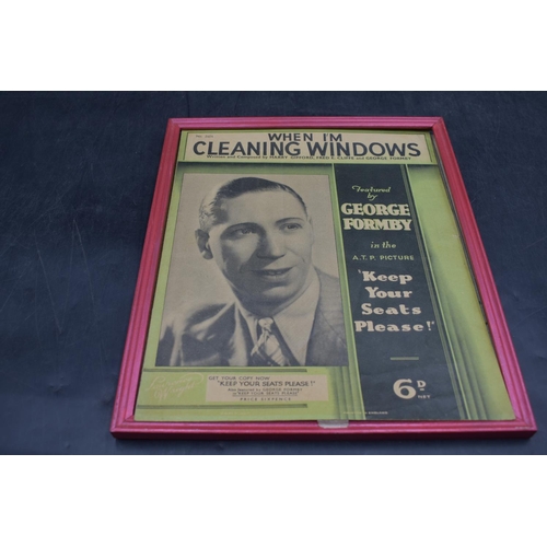 69 - George Formby When I'm Cleaning Windows 1938 Music Sheet in Framed and Glazed Mount