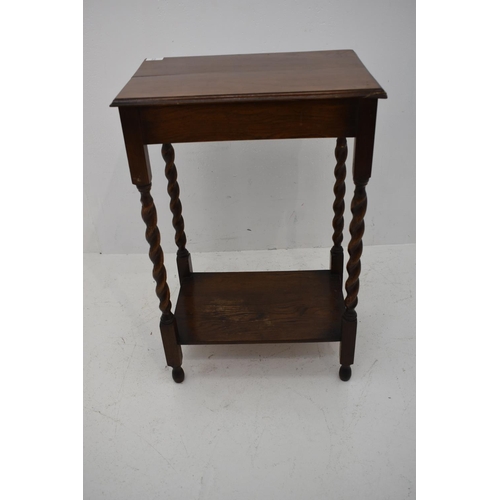 77 - Vintage Oak Side Table with Barley Twist Leg's and Undershelf Storage (29