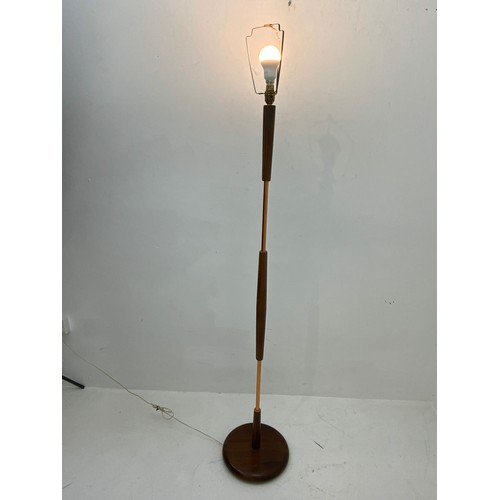 107 - Mid Century Teak Standard Lamp Complete with Shade (Working When Tested)