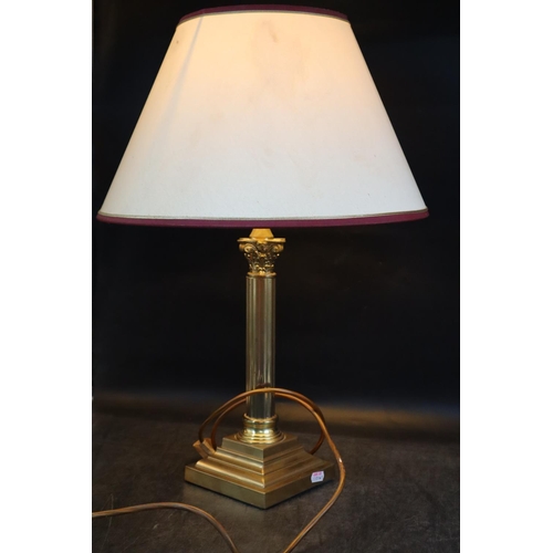 244 - Brass Column Table Lamp Complete with Shade (Working when Tested)