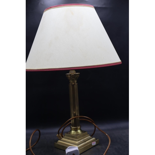 244 - Brass Column Table Lamp Complete with Shade (Working when Tested)