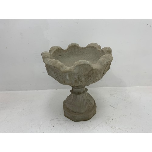 464 - Heavy Concrete Garden planter mounted on Pedestal Base in Floral Design (17”)