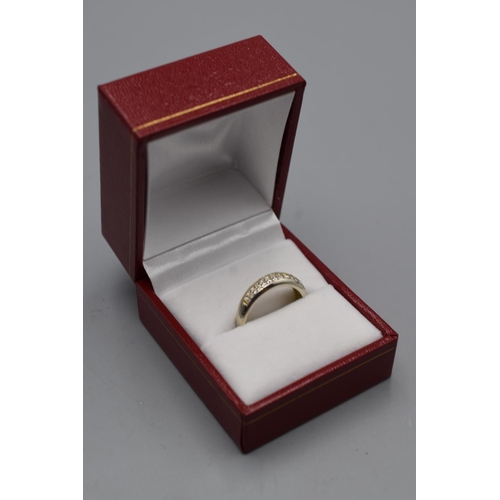 4 - Silver 925 Diamante Half Band Ring (Size N) Complete with Presentation Box