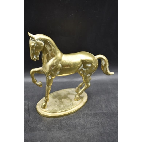 99 - Heavy Brass Horse on Plinth (Marked England) 10