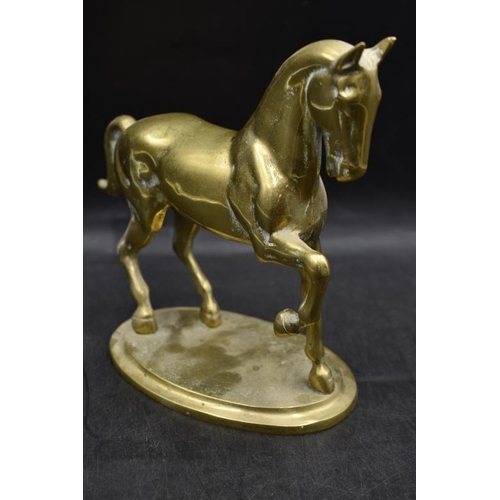 99 - Heavy Brass Horse on Plinth (Marked England) 10