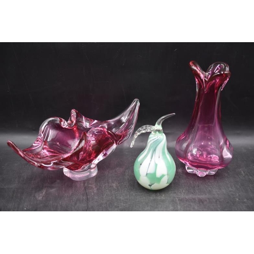 100 - Three Pieces of Murano Style Glass to include Vase, Bowl and other