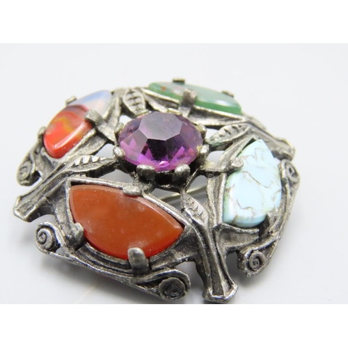 42 - Celtic Style Agate and Crystal Brooch