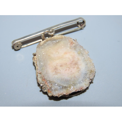 61 - Hallmarked Birmingham Silver and Quartz Pendant Brooch