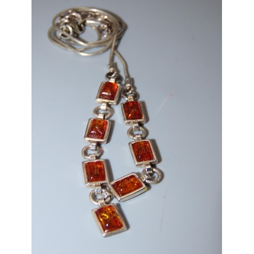 73 - Silver 925 Amber Stoned Necklace Complete with Presentation Box