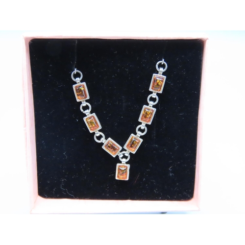 73 - Silver 925 Amber Stoned Necklace Complete with Presentation Box