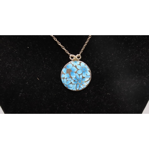 80 - Silver Pendant Necklace with Floral Enamel Decoration