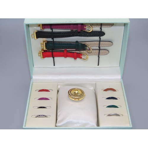 85 - Quartz Watch with interchangeable Straps and Bezels in storage case