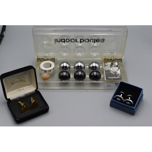 91 - Indoor Boules Set made by Loncraine Broxton + Partners and two sets of Boxed Cufflinks