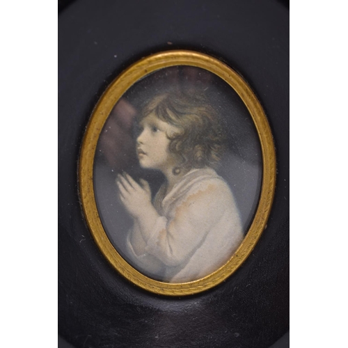 108 - Print of a Sir Joshua Reynolds Miniature The Infant Samuel in Ebony Frame