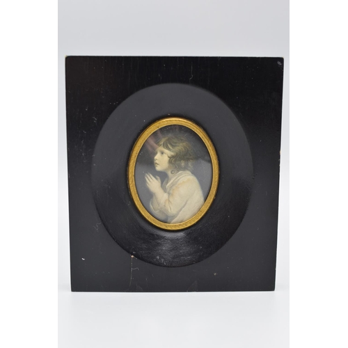 108 - Print of a Sir Joshua Reynolds Miniature The Infant Samuel in Ebony Frame