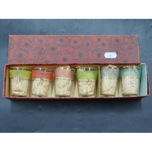 147 - Mid-Centuary Multicoloured set of 6 shot Glasses in Original Box