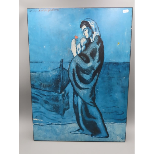 185 - Athena Reproductions reprint on heavy board of Pablo Picasso's Mother and Child by the sea painting.... 