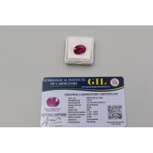 5 - Natural Sapphire 10.27 ct Oval Pink Gem Stone with Certificate of Authenticity