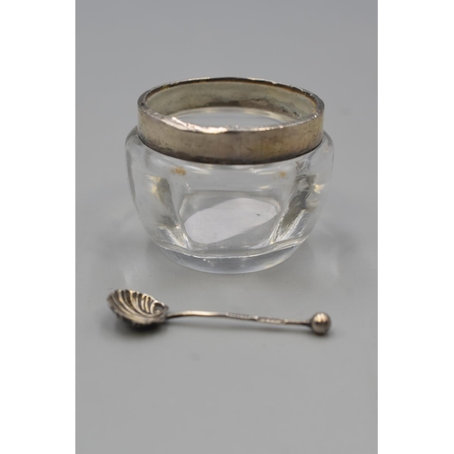 6 - Hallmarked London Silver Rimmed Condiment Pot (2