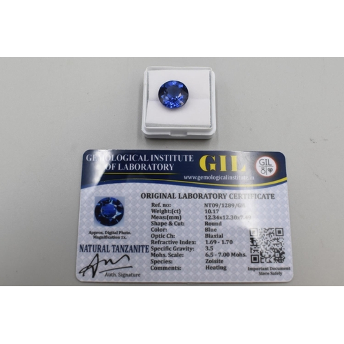 5A - Natural Tanzanite 10.17ct Round Gem Stone Complete with Certificate of Authenticity