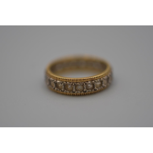 14 - Antique Unmarked Gold and Silver Multi Stoned Band Ring (Size M) Complete with Presentation Box