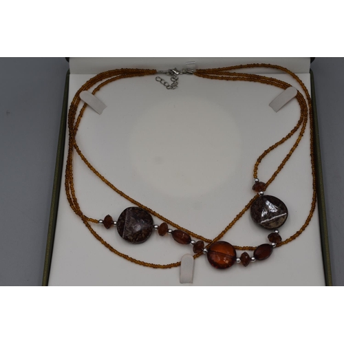 25 - Stone and Amber style 3 String Beaded Necklace in Presentation Box