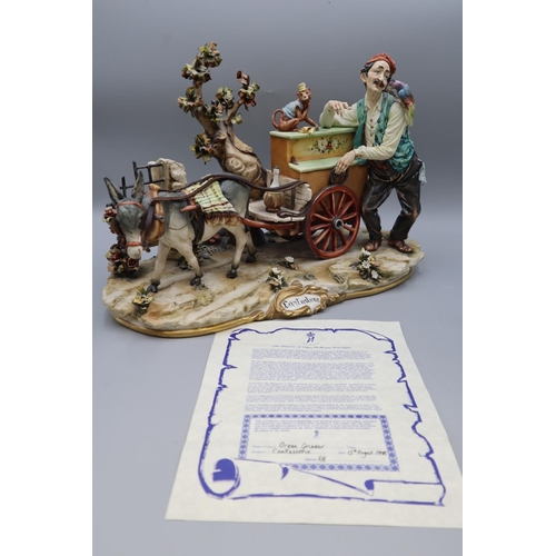 68 - Capo-Di-Monte Porcelain Figure of The Organ Grinder by Cantastorie Complete with Certificate (18