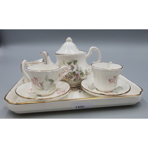 103 - Elizabeth May China Tea Set Includes Ceramic Tray, Tea Pot, Two Cups, Two Saucers, Milk Jug and Suga... 