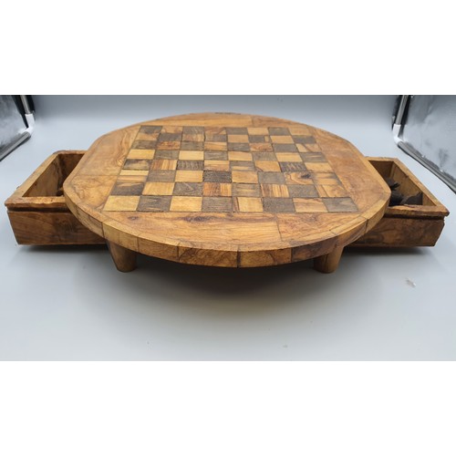 213 - Handmade Wooden Chess Set With All pieces present. Approx 14.5 x 16 Inches