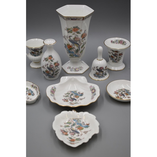 163 - Nine Pieces of Wedgwood Kutani Crane Porcelain including Vases, Bell and Pin dishes (9 Pieces)