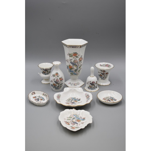 163 - Nine Pieces of Wedgwood Kutani Crane Porcelain including Vases, Bell and Pin dishes (9 Pieces)