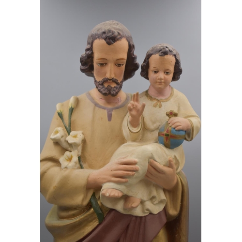 217 - Vintage Chalkware St Joseph and Jesus Statue (24