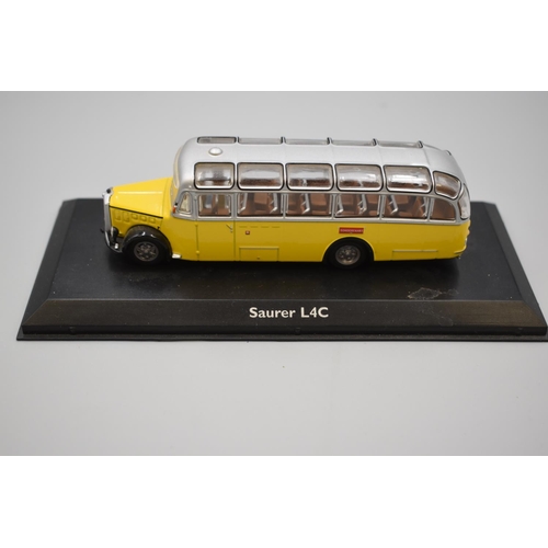 262 - Selection of 7 Di-Cast Metal Buses Standing on Black Plastic Plinths including Wallace Arnold, Kings... 