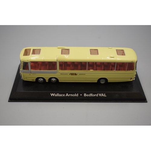 262 - Selection of 7 Di-Cast Metal Buses Standing on Black Plastic Plinths including Wallace Arnold, Kings... 