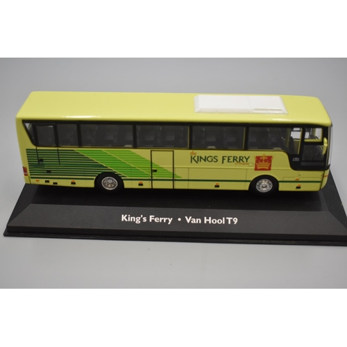 262 - Selection of 7 Di-Cast Metal Buses Standing on Black Plastic Plinths including Wallace Arnold, Kings... 