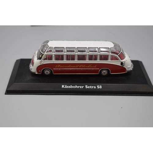 262 - Selection of 7 Di-Cast Metal Buses Standing on Black Plastic Plinths including Wallace Arnold, Kings... 