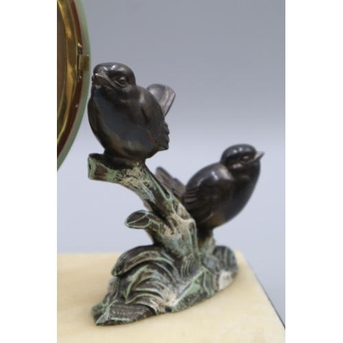 3 - Art Deco Clock Standing on Marble Plinth with Bronzed Bird Figures to either side (15