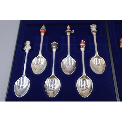 40 - Two Sets of 6 Exquisite Cased Christmas themed Tea Spoons