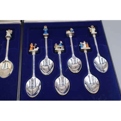 40 - Two Sets of 6 Exquisite Cased Christmas themed Tea Spoons