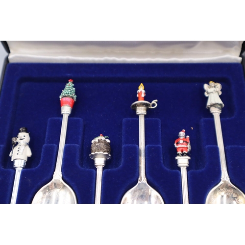 40 - Two Sets of 6 Exquisite Cased Christmas themed Tea Spoons