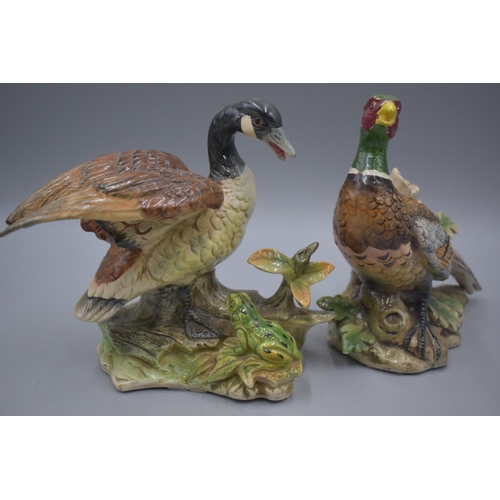 58 - Two Pottery Figures to include a Pheasant and a Duck Marked J Byron approx. 7