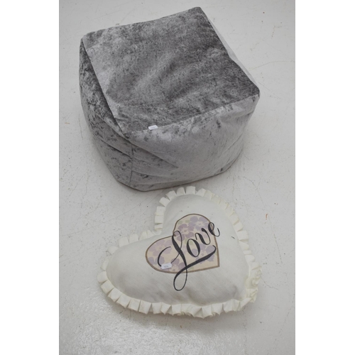 541 - Crushed Velvet Bean Bag Foot Stool and a Heart Cushion With Love Motif