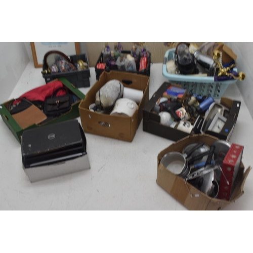 542 - Extremely Large CAR BOOT Lot in 8 Boxes to include Canvas on Block, Lamps, Pottery, Kitchenalia and ... 