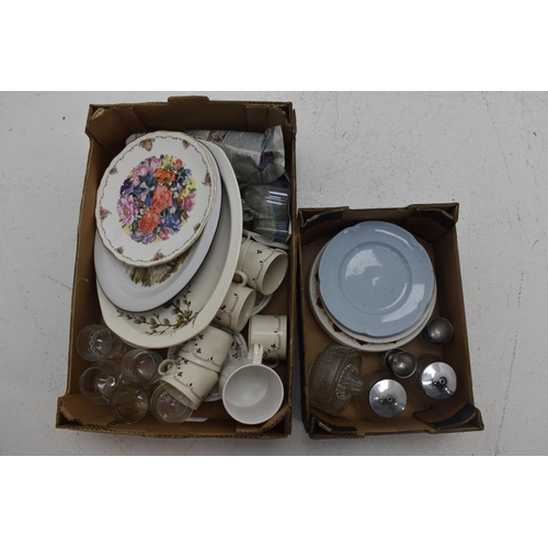 543 - Two Boxes Containing Crockery, Plates, Glassware