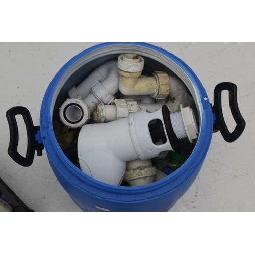 544 - Mixed selection of Tools, Paints, and Fixings together with a Large Tub Containing Plumbing Fittings