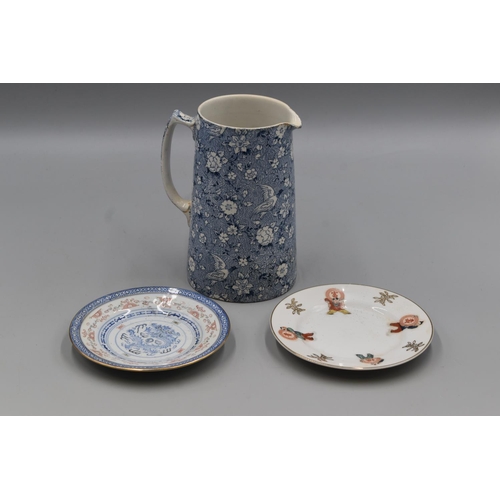 449 - Lucerne Blue & White Jug, George VI Coronation Plate, Chinese Rice Dish and More