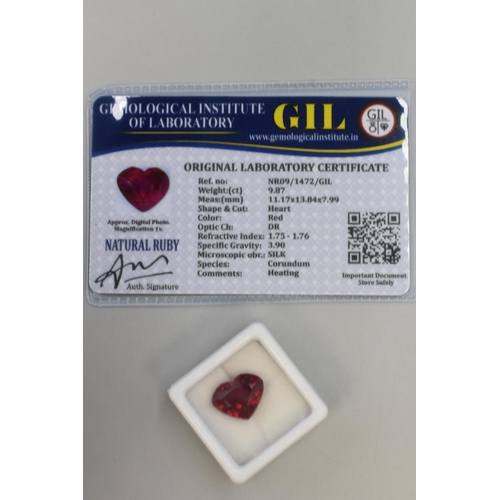12 - Natural Red Heart Shaped Ruby (9.87 grams) Complete with Certificate